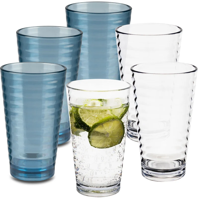Campingglas aus Acryl 400ml - Trinkglas Acrylglas Kunststoff Wasserglas Camping Garten Echtglasoptik Picknick Becher Kinder Senioren Longdrink Coktail