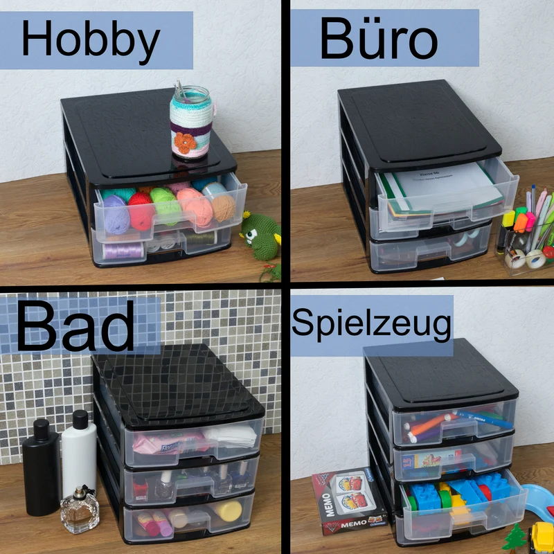 Schubladenbox DIN A4 35,5x26,5 weiss - Kunststoff Schubladen Organizer Drawer Tower Box für Schreibtisch Easy-Pull-System