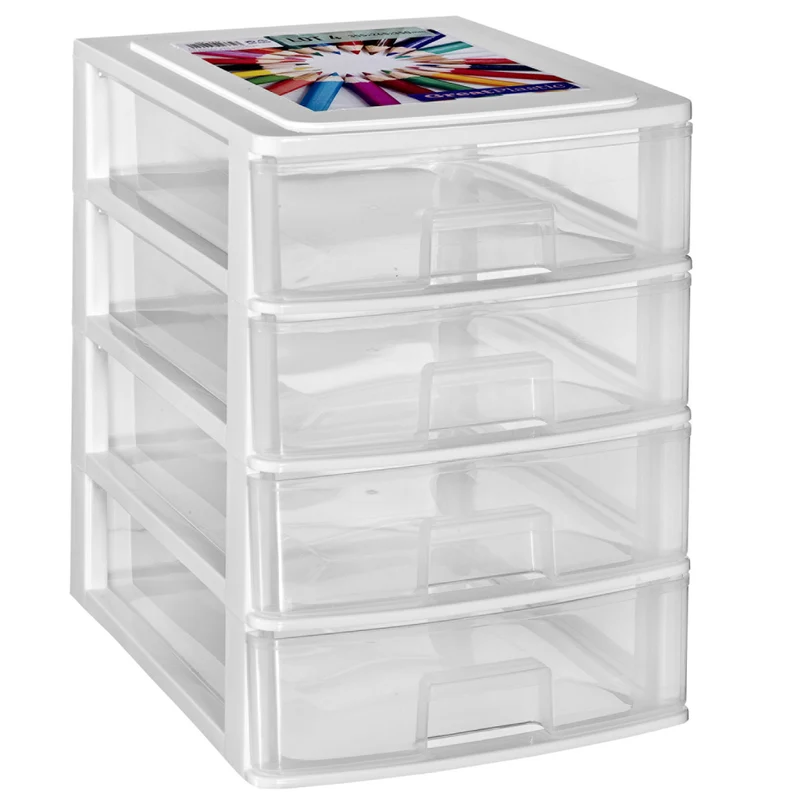 Schubladenbox DIN A4 35,5x26,5 weiss - Kunststoff Schubladen Organizer Drawer Tower Box für Schreibtisch Easy-Pull-System