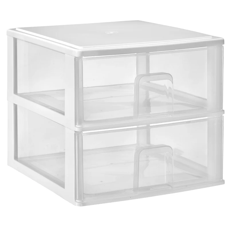 Schubladenbox großen Schubladen 38x37 cm - weiss-transparent Kunststoff Drawer Tower Box Organizer für Schreibtisch Easy-Pull-System