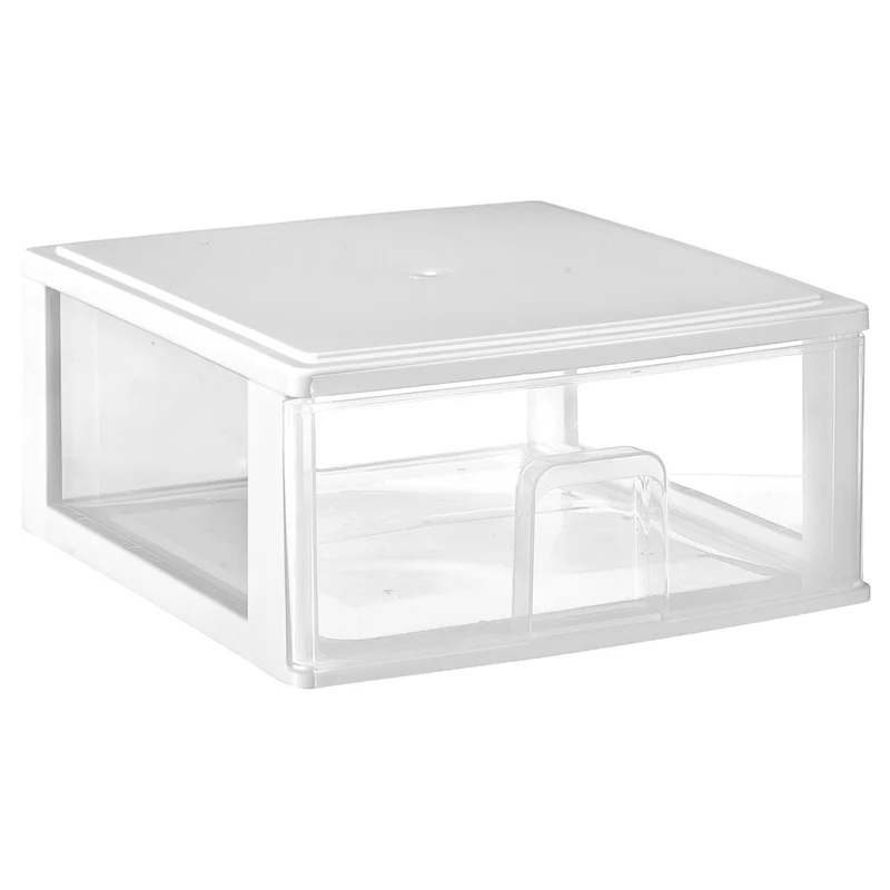 Schubladenbox großen Schubladen 38x37 cm - weiss-transparent Kunststoff Drawer Tower Box Organizer für Schreibtisch Easy-Pull-System