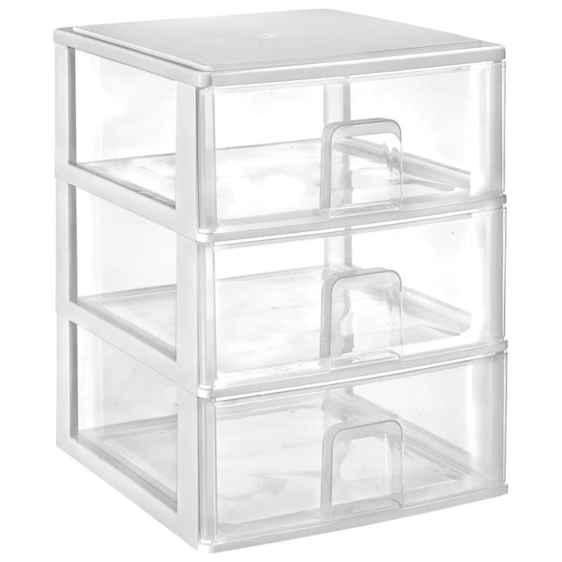 Schubladenbox großen Schubladen 38x37 cm - weiss-transparent Kunststoff Drawer Tower Box Organizer für Schreibtisch Easy-Pull-System