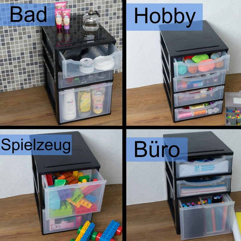 Schubladenbox DIN A4 mit transparenten Schubladen 34,5x26 cm weiss- Kunststoff Drawer Tower Box Organizer für Schreibtisch Easy-Pull-System