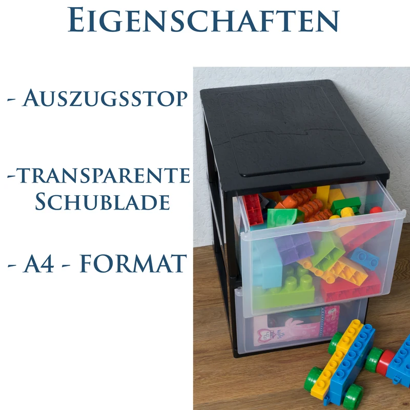 Schubladenbox DIN A4 mit transparenten Schubladen 34,5x26 cm weiss- Kunststoff Drawer Tower Box Organizer für Schreibtisch Easy-Pull-System