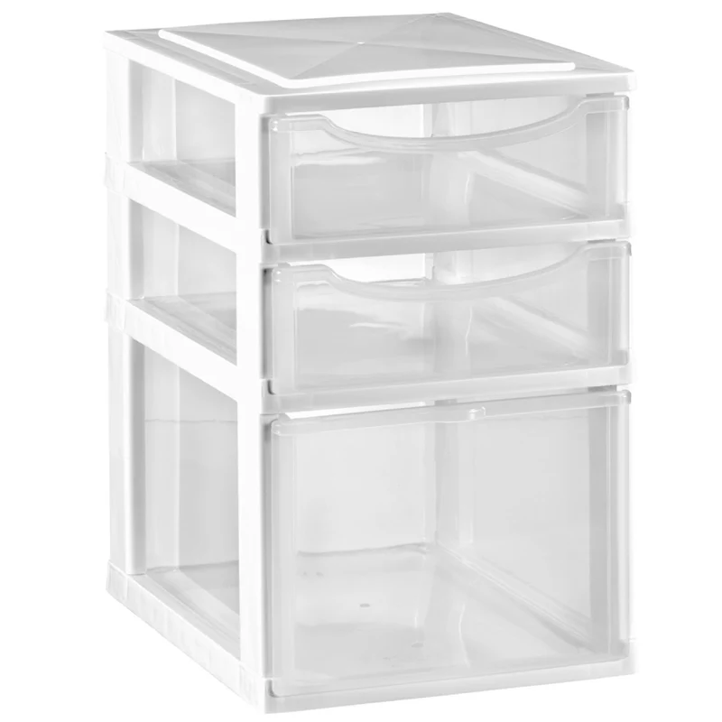 Schubladenbox DIN A4 mit transparenten Schubladen 34,5x26 cm weiss- Kunststoff Drawer Tower Box Organizer für Schreibtisch Easy-Pull-System