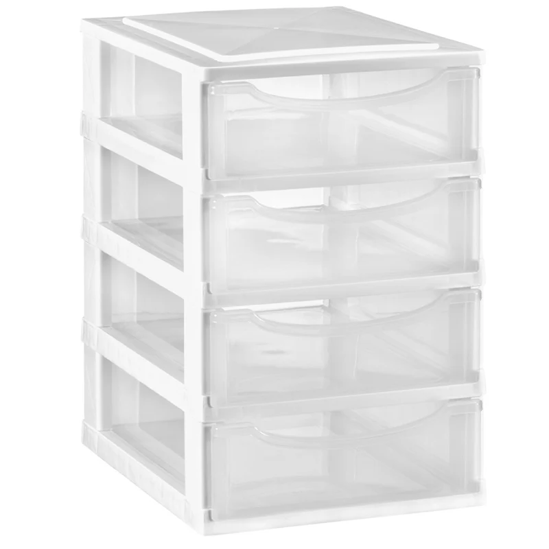 Schubladenbox DIN A4 mit transparenten Schubladen 34,5x26 cm weiss- Kunststoff Drawer Tower Box Organizer für Schreibtisch Easy-Pull-System