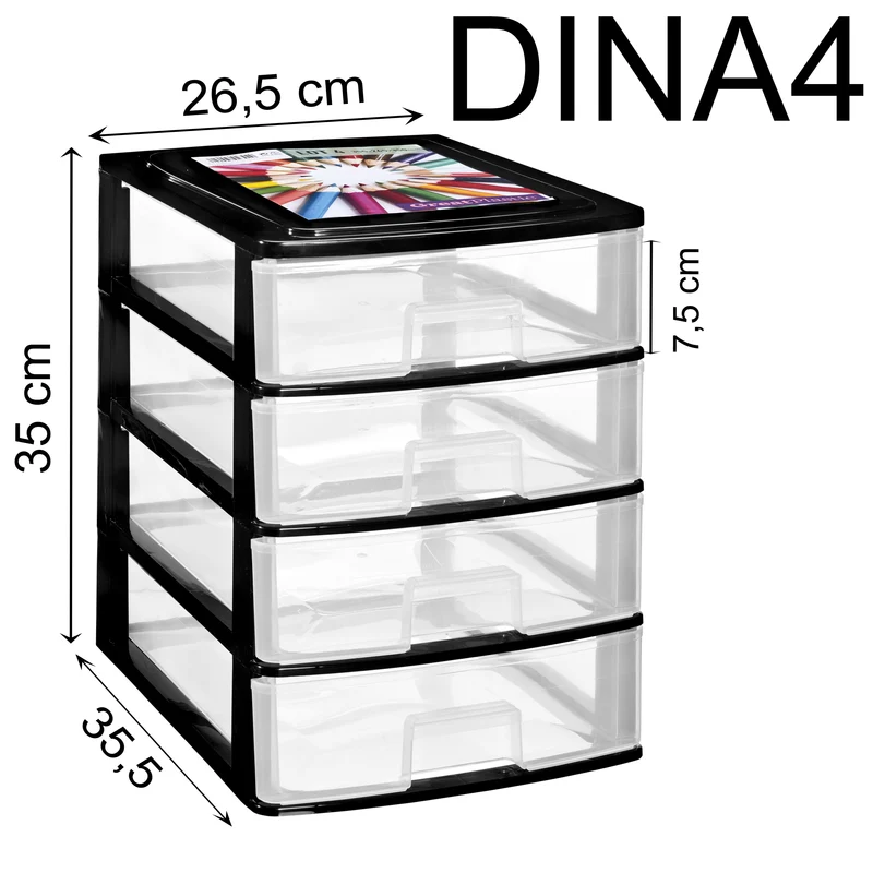 Schubladenbox DIN A4 35,5x26,5 - Kunststoff Drawer Tower Box Organizer für Schreibtisch Easy-Pull-System