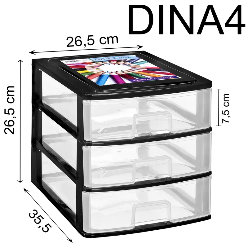 Schubladenbox DIN A4 35,5x26,5 - Kunststoff Drawer Tower Box Organizer für Schreibtisch Easy-Pull-System