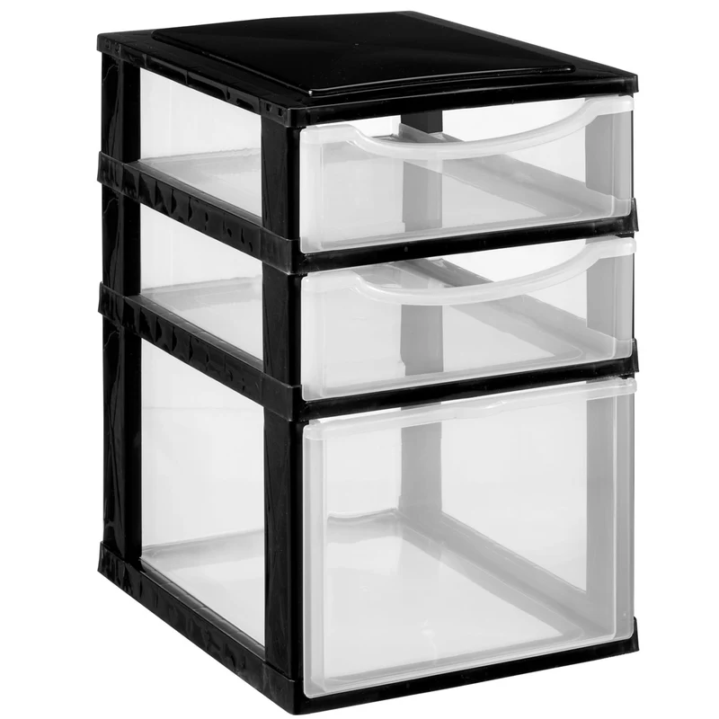 Schubladenbox DIN A4 mit transparenten Schubladen 34,5x26 cm - Kunststoff Drawer Tower Box Organizer für Schreibtisch Easy-Pull-System