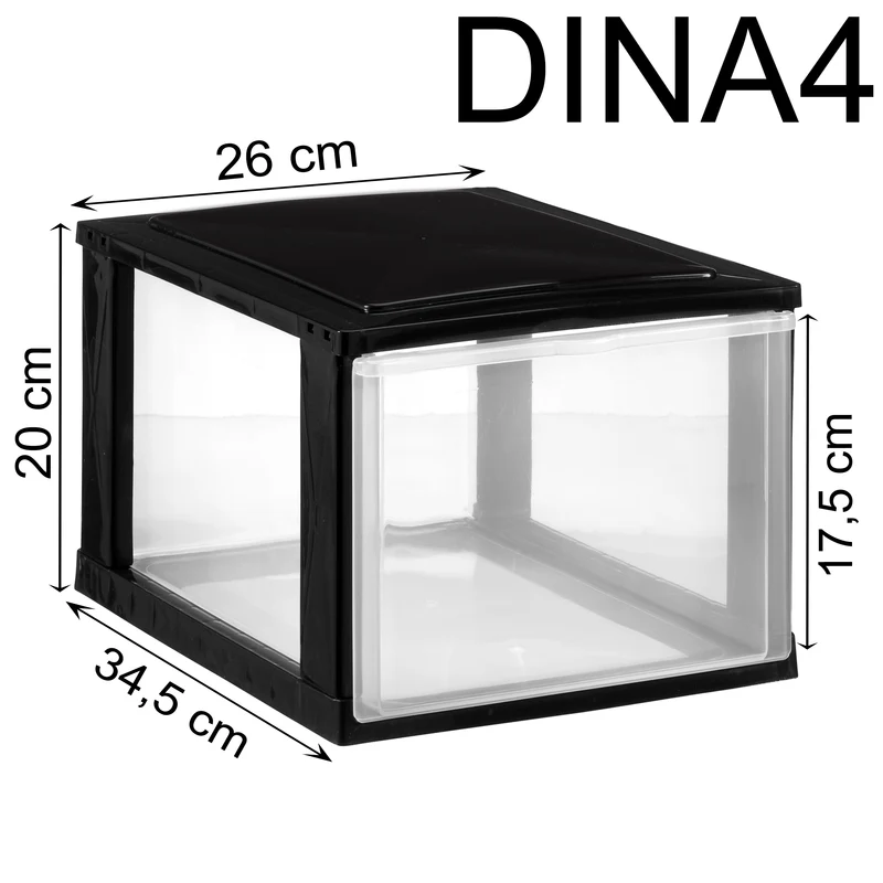 Schubladenbox DIN A4 mit transparenten Schubladen 34,5x26 cm - Kunststoff Drawer Tower Box Organizer für Schreibtisch Easy-Pull-System