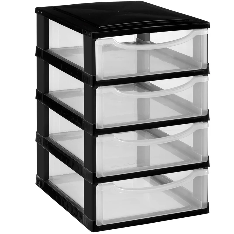 Schubladenbox DIN A4 mit transparenten Schubladen 34,5x26 cm - Kunststoff Drawer Tower Box Organizer für Schreibtisch Easy-Pull-System