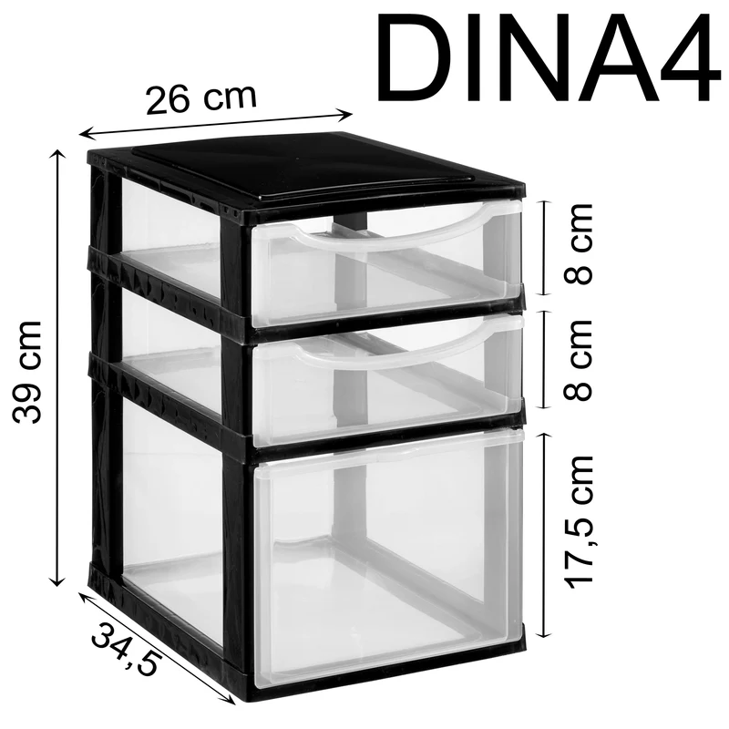 Schubladenbox DIN A4 mit transparenten Schubladen 34,5x26 cm - Kunststoff Drawer Tower Box Organizer für Schreibtisch Easy-Pull-System