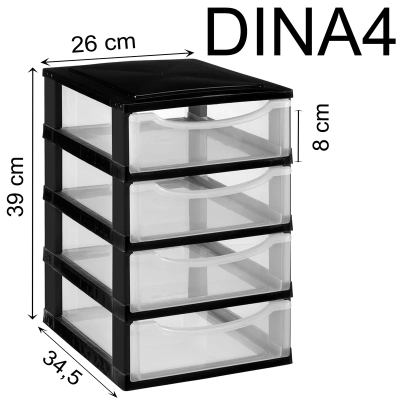 Schubladenbox DIN A4 mit transparenten Schubladen 34,5x26 cm - Kunststoff Drawer Tower Box Organizer für Schreibtisch Easy-Pull-System