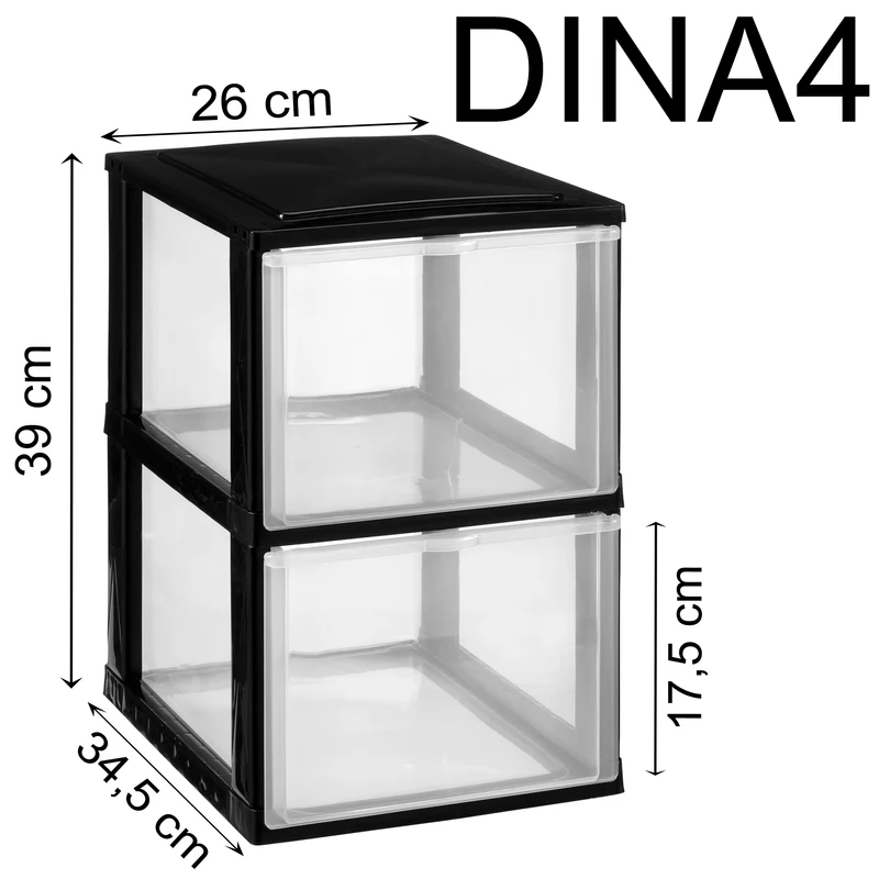 Schubladenbox DIN A4 mit transparenten Schubladen 34,5x26 cm - Kunststoff Drawer Tower Box Organizer für Schreibtisch Easy-Pull-System