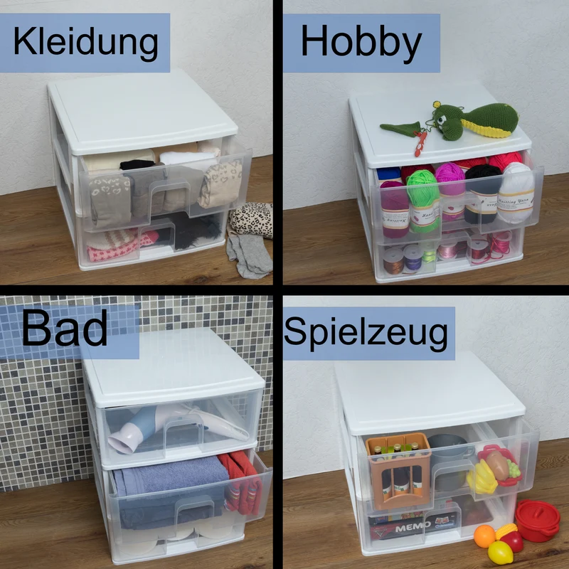 Schubladenbox großen Schubladen 38x37 cm - schwarz-transparent Kunststoff Drawer Tower Box Organizer für Schreibtisch Easy-Pull-System