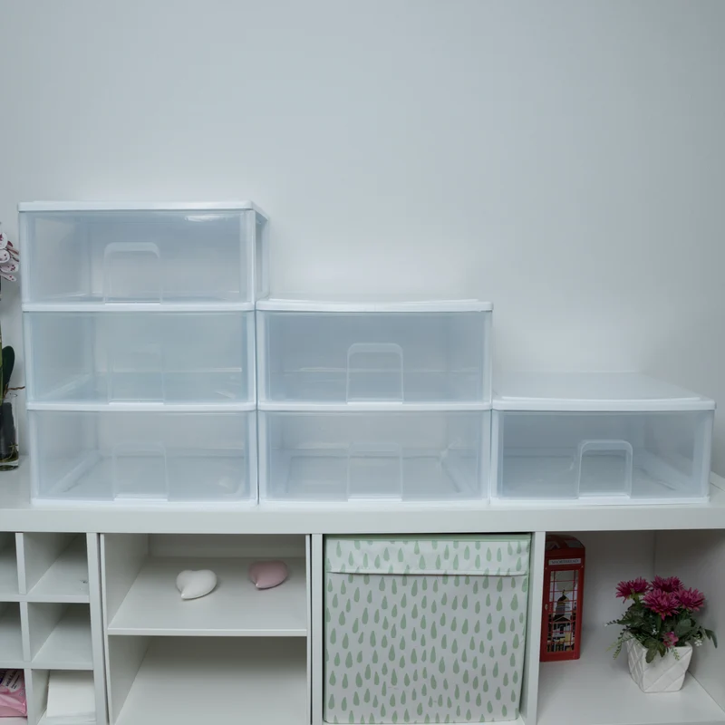 Schubladenbox großen Schubladen 38x37 cm - schwarz-transparent Kunststoff Drawer Tower Box Organizer für Schreibtisch Easy-Pull-System