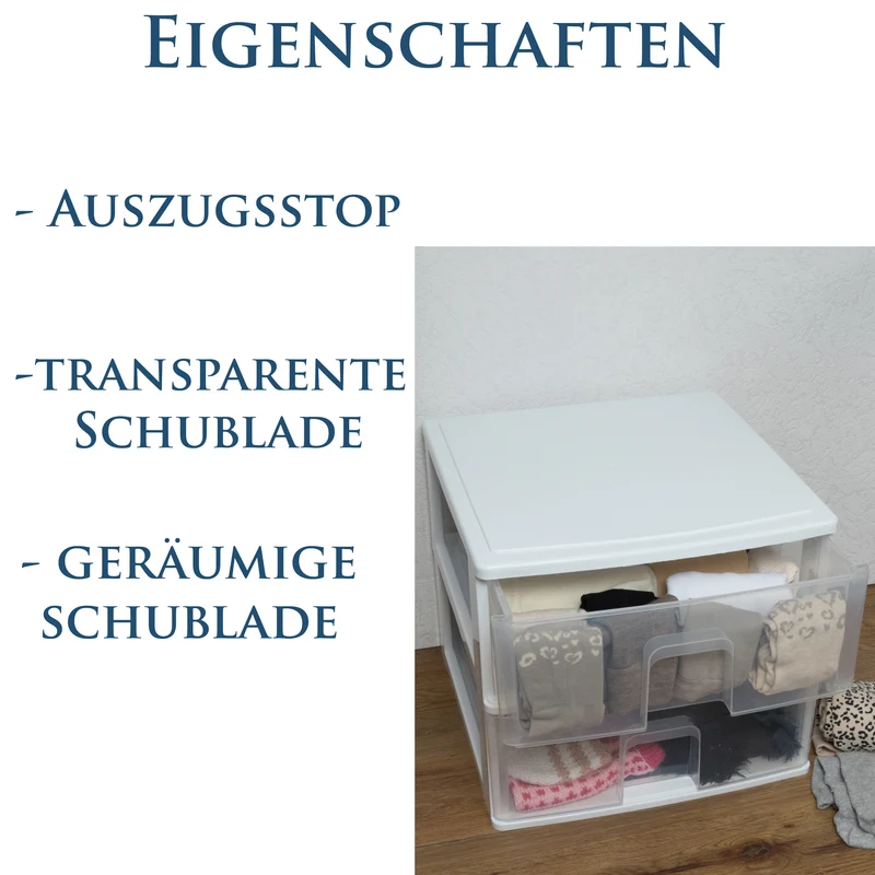 Schubladenbox großen Schubladen 38x37 cm - schwarz-transparent Kunststoff Drawer Tower Box Organizer für Schreibtisch Easy-Pull-System