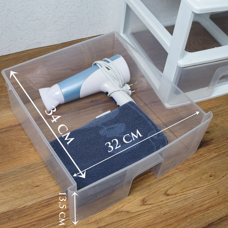 Schubladenbox großen Schubladen 38x37 cm - schwarz-transparent Kunststoff Drawer Tower Box Organizer für Schreibtisch Easy-Pull-System