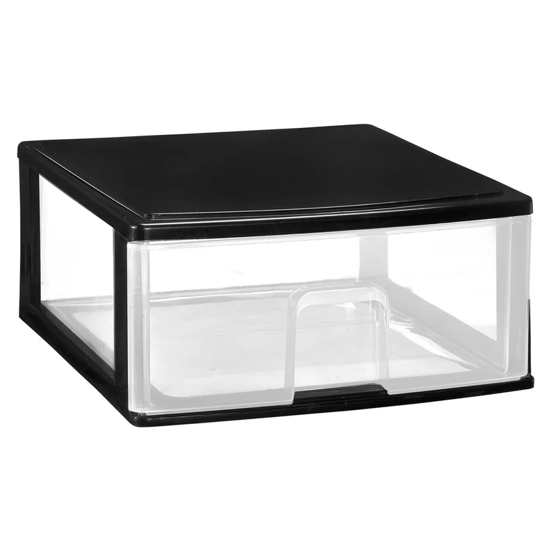 Schubladenbox großen Schubladen 38x37 cm - schwarz-transparent Kunststoff Drawer Tower Box Organizer für Schreibtisch Easy-Pull-System