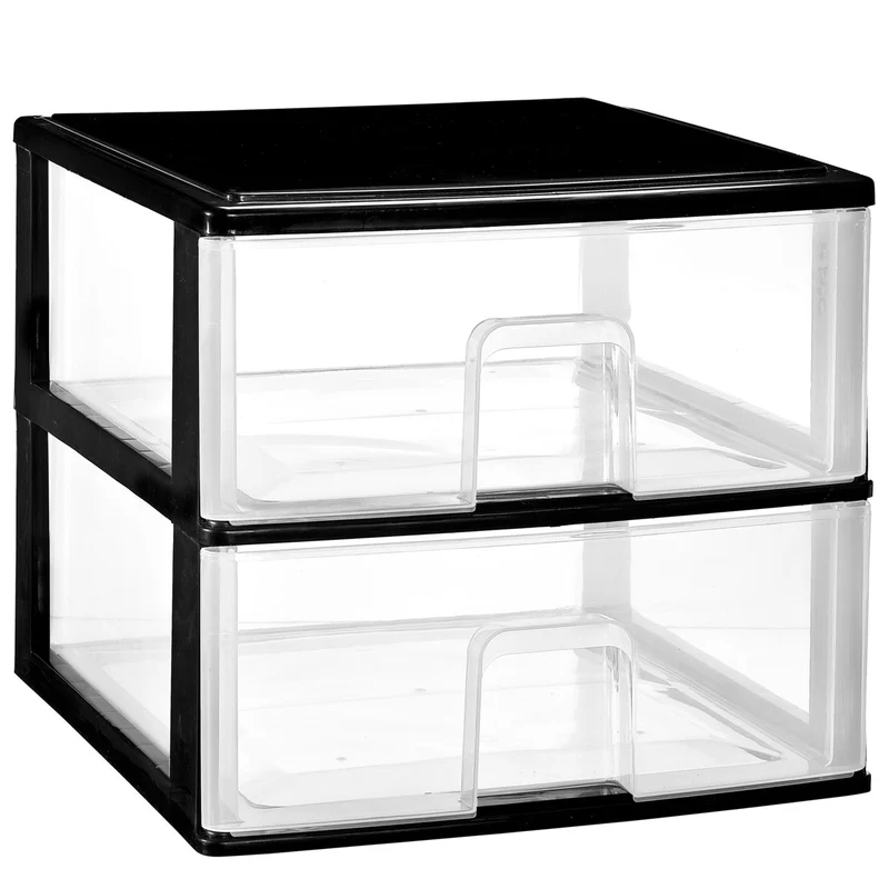Schubladenbox großen Schubladen 38x37 cm - schwarz-transparent Kunststoff Drawer Tower Box Organizer für Schreibtisch Easy-Pull-System