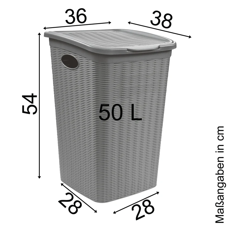 Wäschekorb 36/50 Liter schmal und breit Hellgrau - Rattanoptik mit Deckel - Wäschesammler mit Löcher 29/36 cm breit Wäschebox Wäschesortierer Haushaltskorb Korb Haushalt Kunststoff Wäschetruhe Wäschetonne Wäschesack