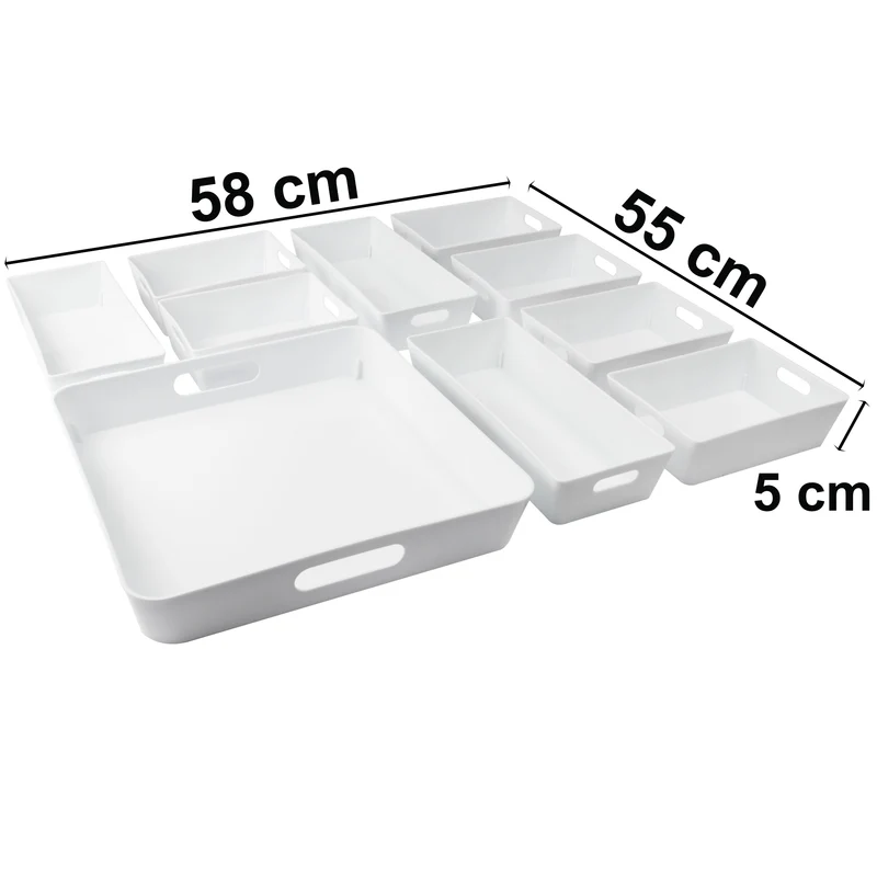 Schminktisch Schubladen Organizer 5 cm hoch - 10 Teile - Boxen in 3 Größen Ordnungssystem - Set - 55x58 cm - Aufbewahrungsbox Box Schubladeneinsatz
