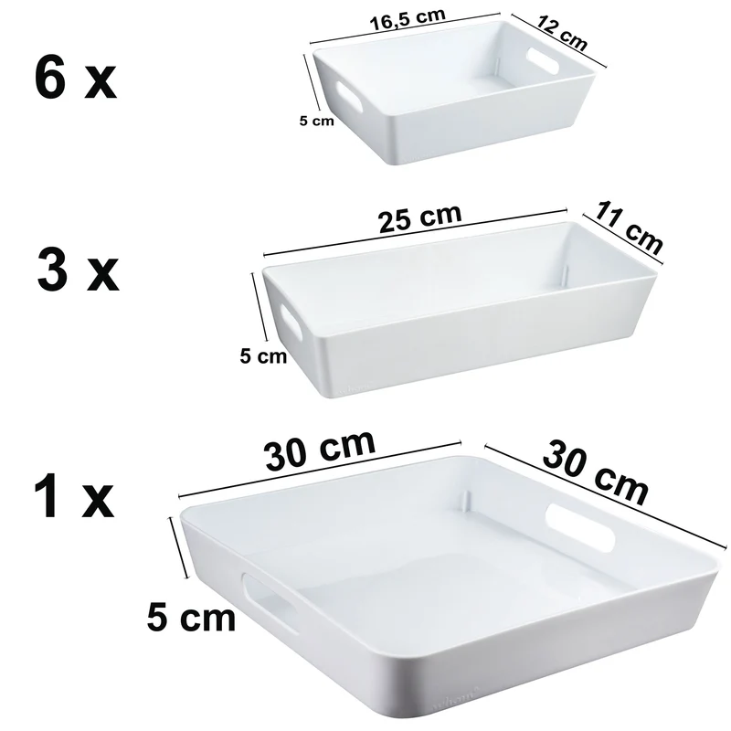 Schminktisch Schubladen Organizer 5 cm hoch - 10 Teile - Boxen in 3 Größen Ordnungssystem - Set - 55x58 cm - Aufbewahrungsbox Box Schubladeneinsatz