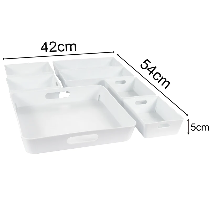 Schubladen Organizer Set 5 cm hoch - 7 Teile - 54x42 cm Boxen in 3 Größen - Ordnungssystem - Aufbewahrungsbox Box