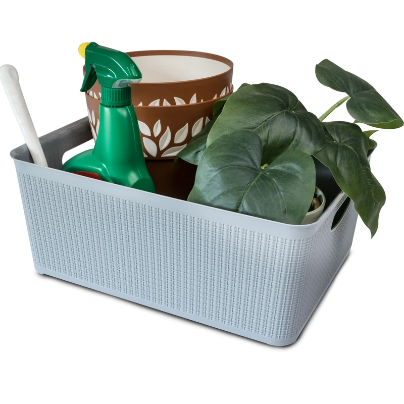 Ordnungsbox-Set WEIß-GRAU-ANTHRAZIT - 37x29x15cm - 14 Liter - Rattanoptik Schubladenorganizer Ordnungskorb Schublade - Organizerbox Ordnungssystem Kunststoff Aufbewahrung Bad Korb Schrank Schreibtisch