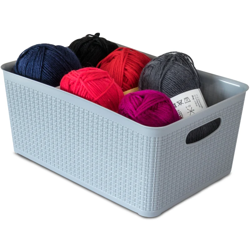Ordnungsbox-Set WEIß-GRAU-ANTHRAZIT - 27x19x12cm - 5,2 Liter - Rattanoptik Schubladenorganizer Ordnungskorb Schublade - Organizerbox Ordnungssystem Kunststoff Aufbewahrung Bad Korb Schrank Schreibtisch