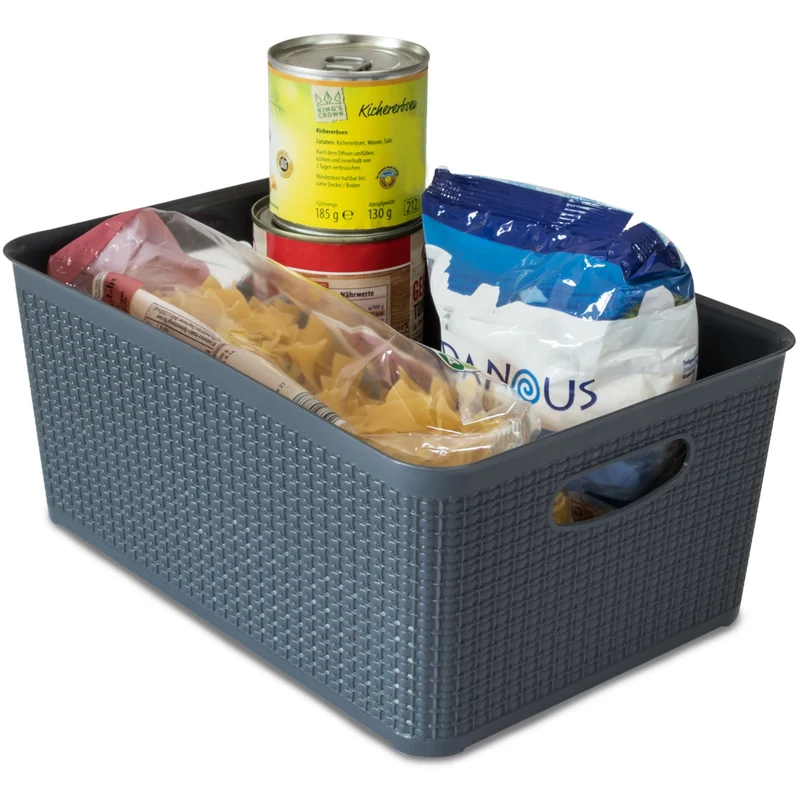 Ordnungsbox-Set WEIß-GRAU-ANTHRAZIT - 27x19x12cm - 5,2 Liter - Rattanoptik Schubladenorganizer Ordnungskorb Schublade - Organizerbox Ordnungssystem Kunststoff Aufbewahrung Bad Korb Schrank Schreibtisch