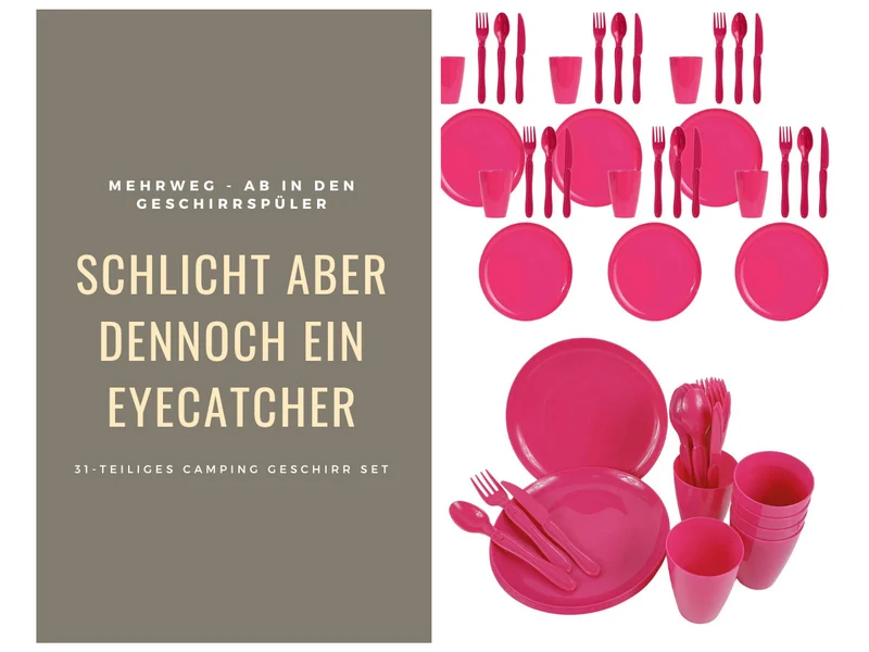 31-teiliges Picknick-Set Rot Geschirr Picknickkorb Mehrweggeschirr 6 Personen