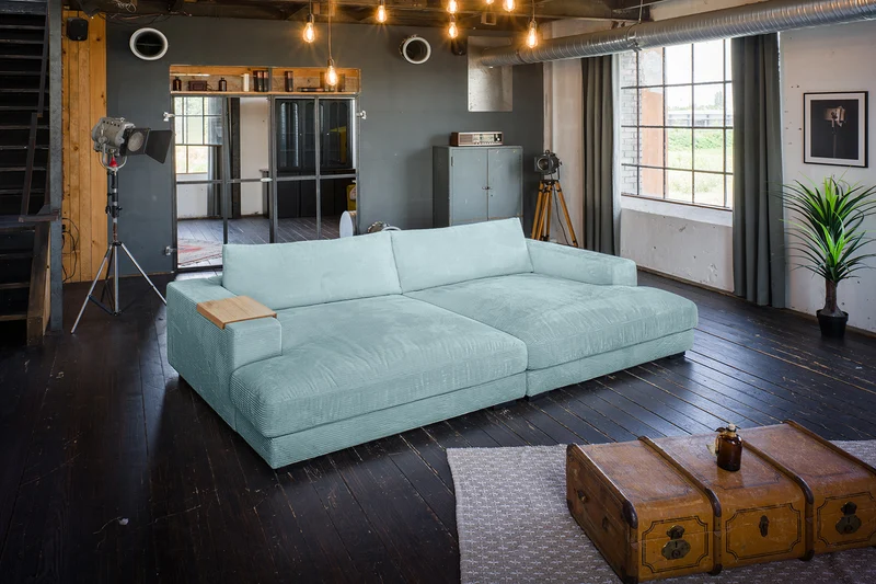 KAWOLA Big Sofa MADELINE Cord hellblau