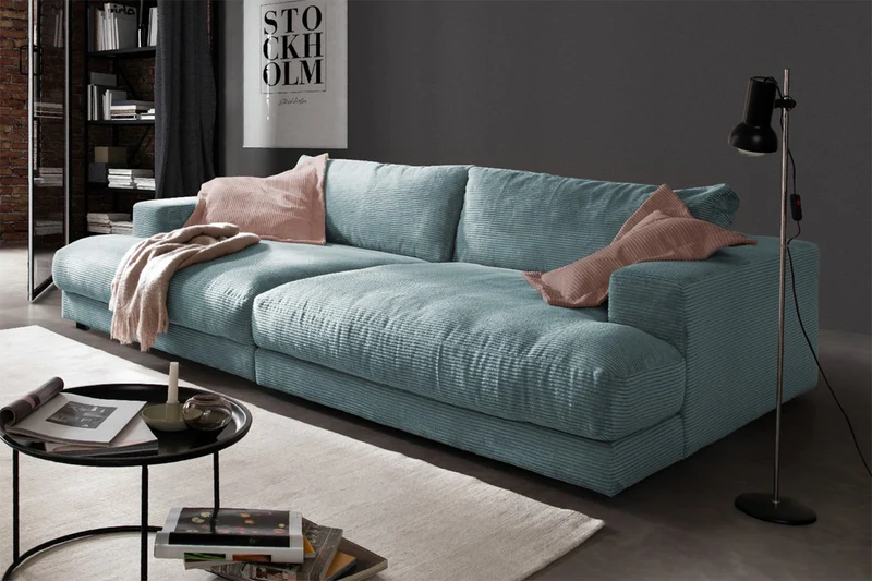 KAWOLA Big Sofa MADELINE Cord hellblau