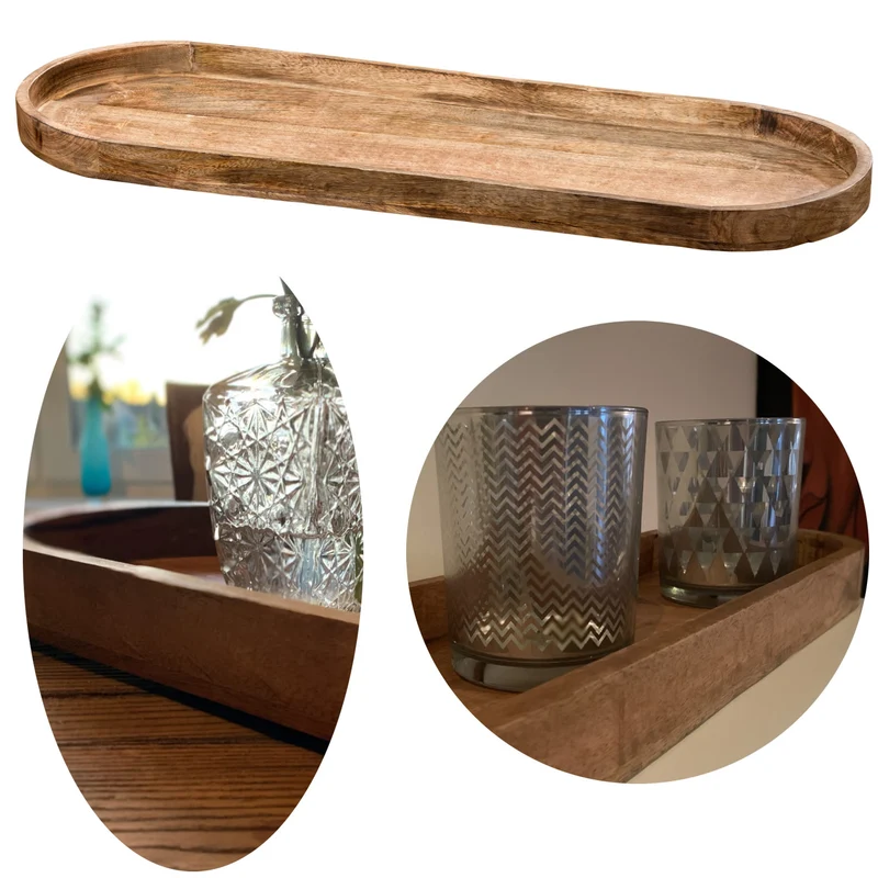 XL Deko-Tablett Mango-Holz Braun 72cm groß Serviertablett Obst-Schale Brot