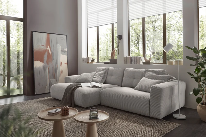 KAWOLA Sofa MIKA Ecksofa Cord hellgrau