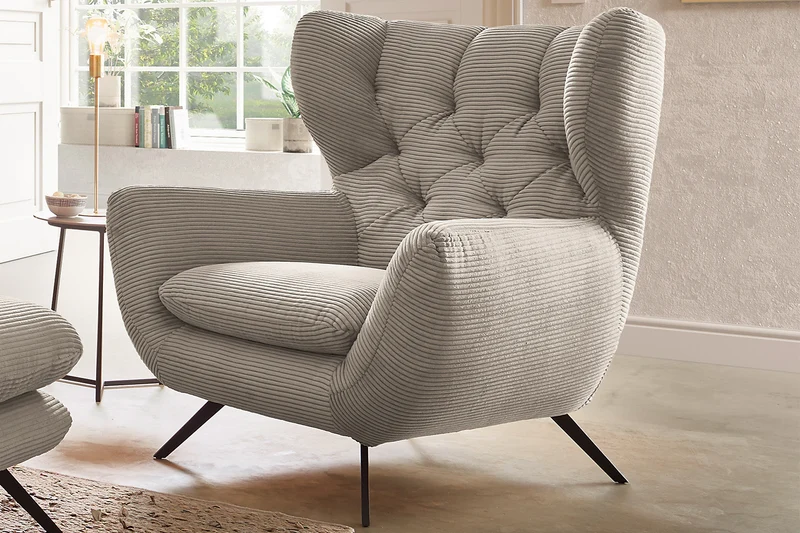 KAWOLA Sessel CHARME Hochlehnsessel Cord steingrau