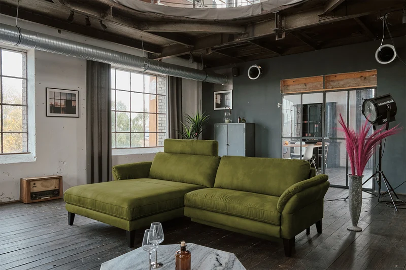 KAWOLA Sofa MALTA Ecksofa Stoff moosgrün