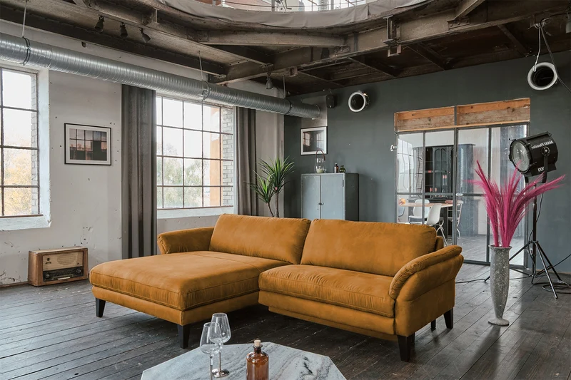 KAWOLA Sofa MALTA Ecksofa Stoff cognac