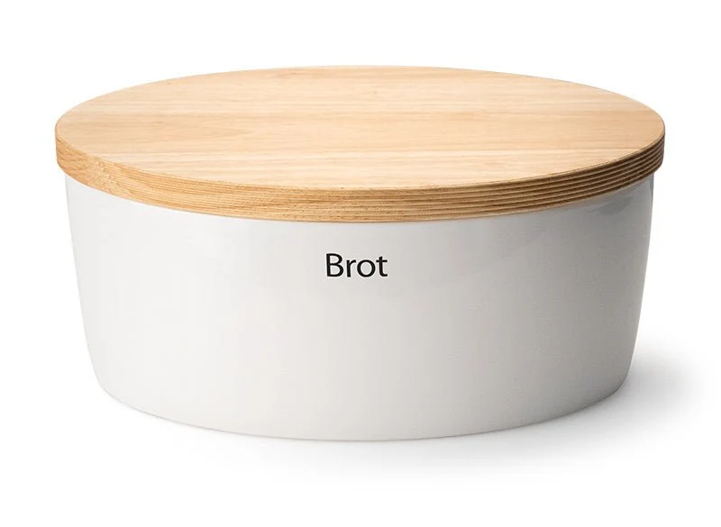 Continenta, Brottopf oval mit Holzdeckel, Keramik weiß 36 x 23 x 15,5cm