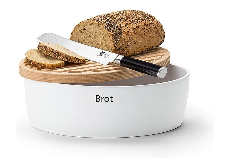 Continenta, Brottopf oval mit Holzdeckel, Keramik weiß 36 x 23 x 15,5cm