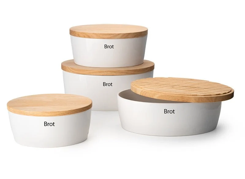 Continenta Aufbewahrung 'Brottopf oval mit Holzdeckel - Keramik' - 27 / 20 / 13,5 cm