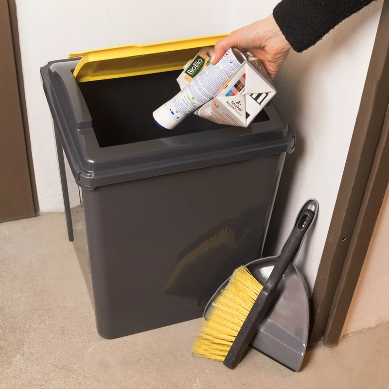 50 Liter Mülltonne Schwarz Recyclingtonne 40x40x50cm mit abnehmbarem Klappdeckel - Küche Mistkübel Trash Bin Gelber Sack Groß Küchenabfalleimer Papiermülleimer