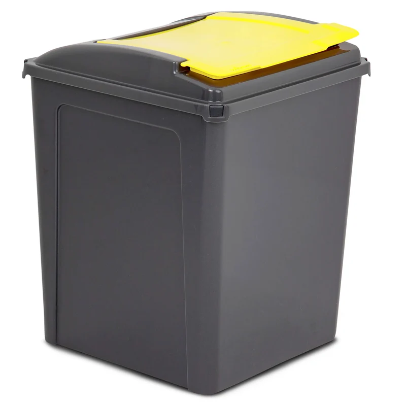 50 Liter Mülltonne Schwarz Recyclingtonne 40x40x50cm mit abnehmbarem Klappdeckel - Küche Mistkübel Trash Bin Gelber Sack Groß Küchenabfalleimer Papiermülleimer