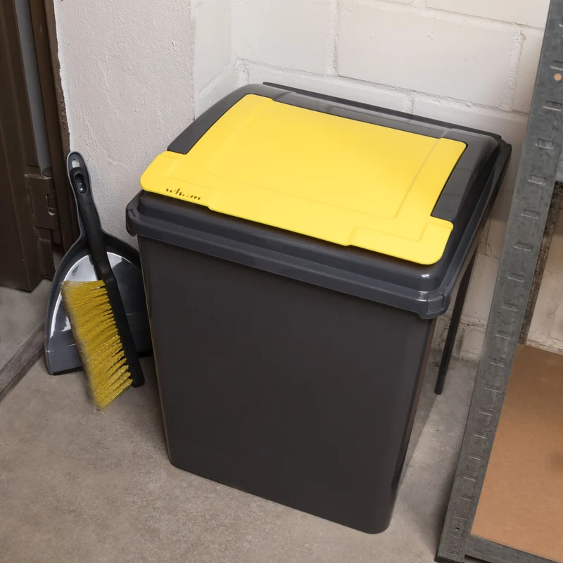 50 Liter Mülltonne Schwarz Recyclingtonne 40x40x50cm mit abnehmbarem Klappdeckel - Küche Mistkübel Trash Bin Gelber Sack Groß Küchenabfalleimer Papiermülleimer