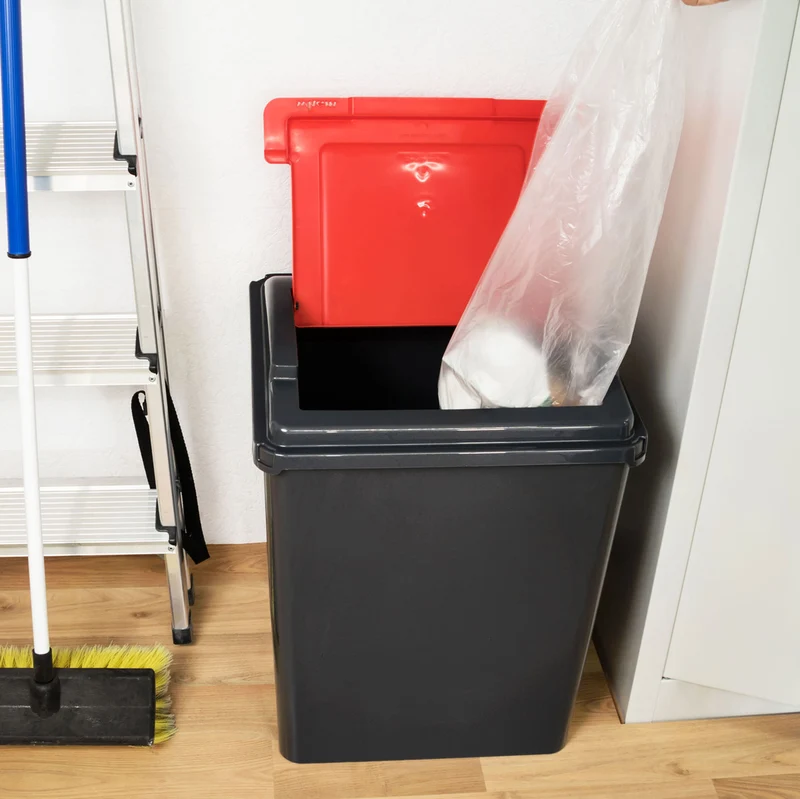 50 Liter Mülltonne Schwarz Recyclingtonne 40x40x50cm mit abnehmbarem Klappdeckel - Küche Mistkübel Trash Bin Gelber Sack Groß Küchenabfalleimer Papiermülleimer