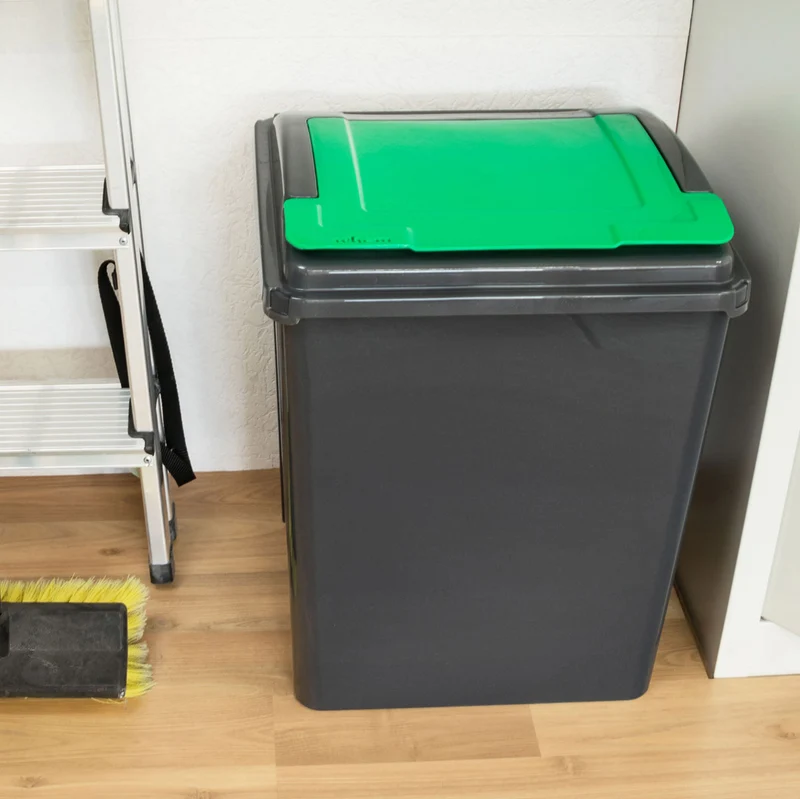 50 Liter Mülltonne Schwarz Recyclingtonne 40x40x50cm mit abnehmbarem Klappdeckel - Küche Mistkübel Trash Bin Gelber Sack Groß Küchenabfalleimer Papiermülleimer