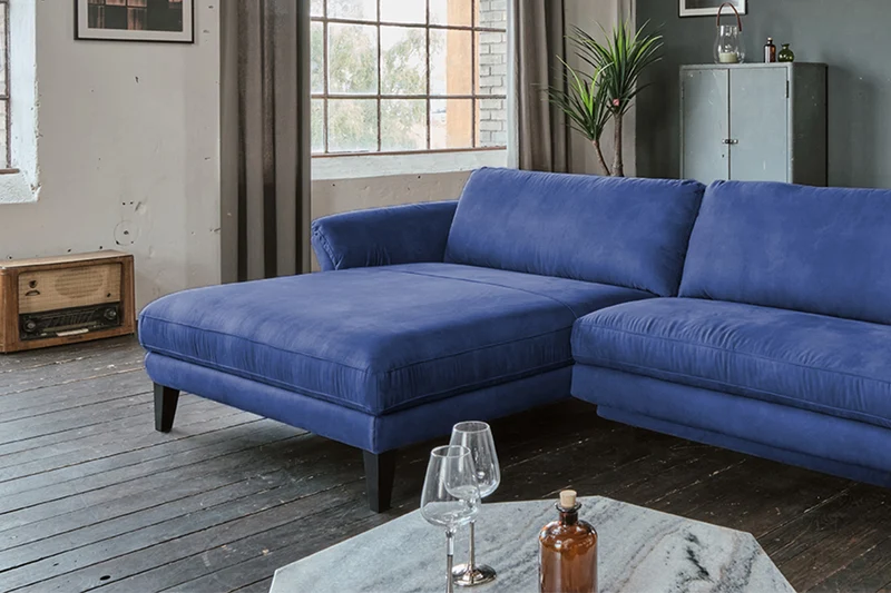 KAWOLA Sofa MALTA Ecksofa Stoff blau