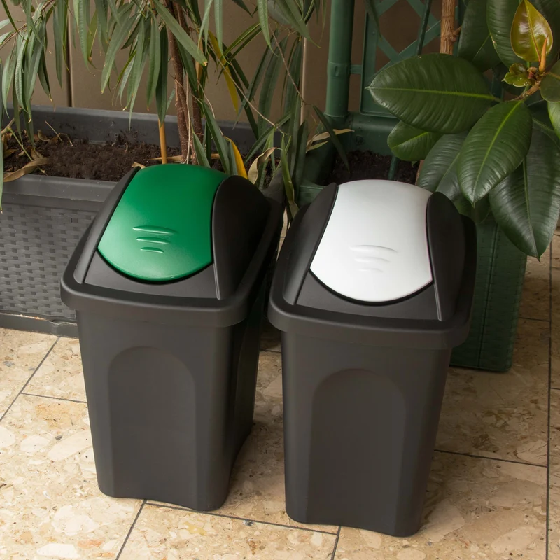 2x Mülleimer 30 Liter schwarz mit farbigem Schwingdeckel 29x36x51 cm Küche eckig Mülltonne, Abfalleimer Küche, Mistkübel, Trash Bin, Küchenabfalleimer, Papiermülleimer