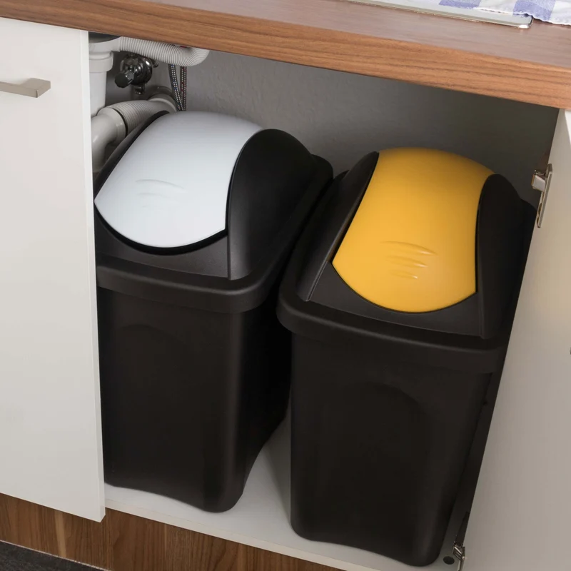 2x Mülleimer 30 Liter schwarz mit farbigem Schwingdeckel 29x36x51 cm Küche eckig Mülltonne, Abfalleimer Küche, Mistkübel, Trash Bin, Küchenabfalleimer, Papiermülleimer